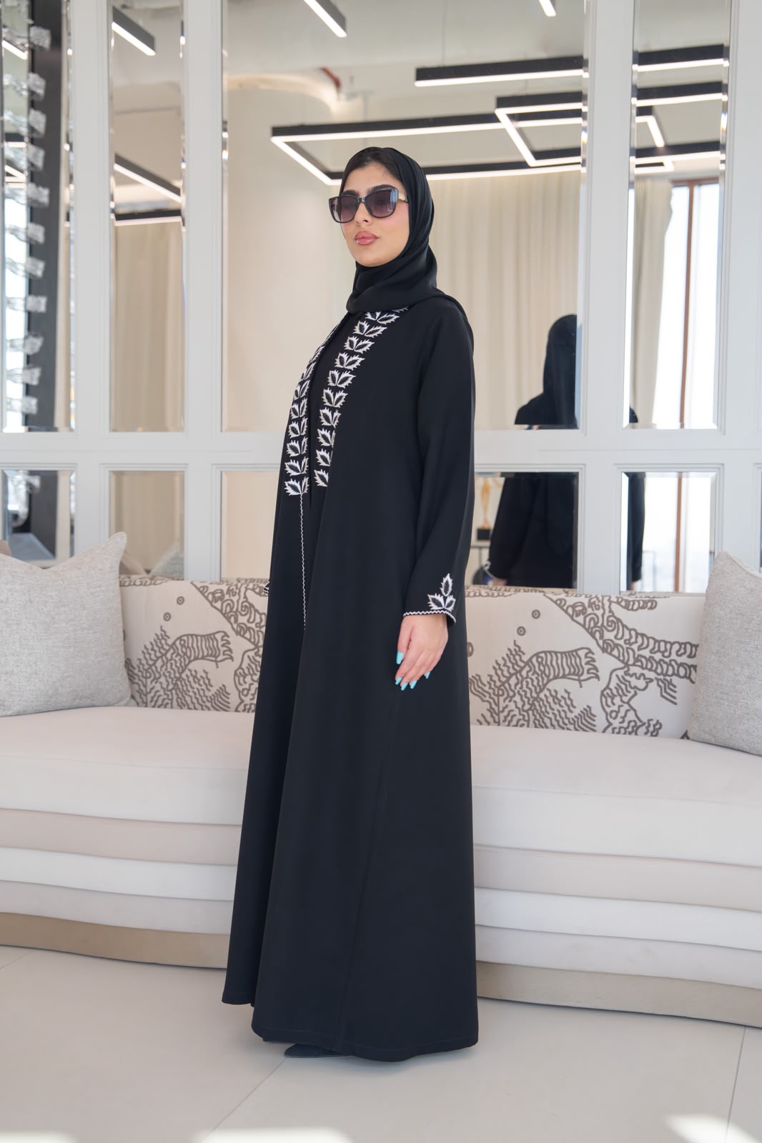 Black crepe abaya with embroidery.C:1114