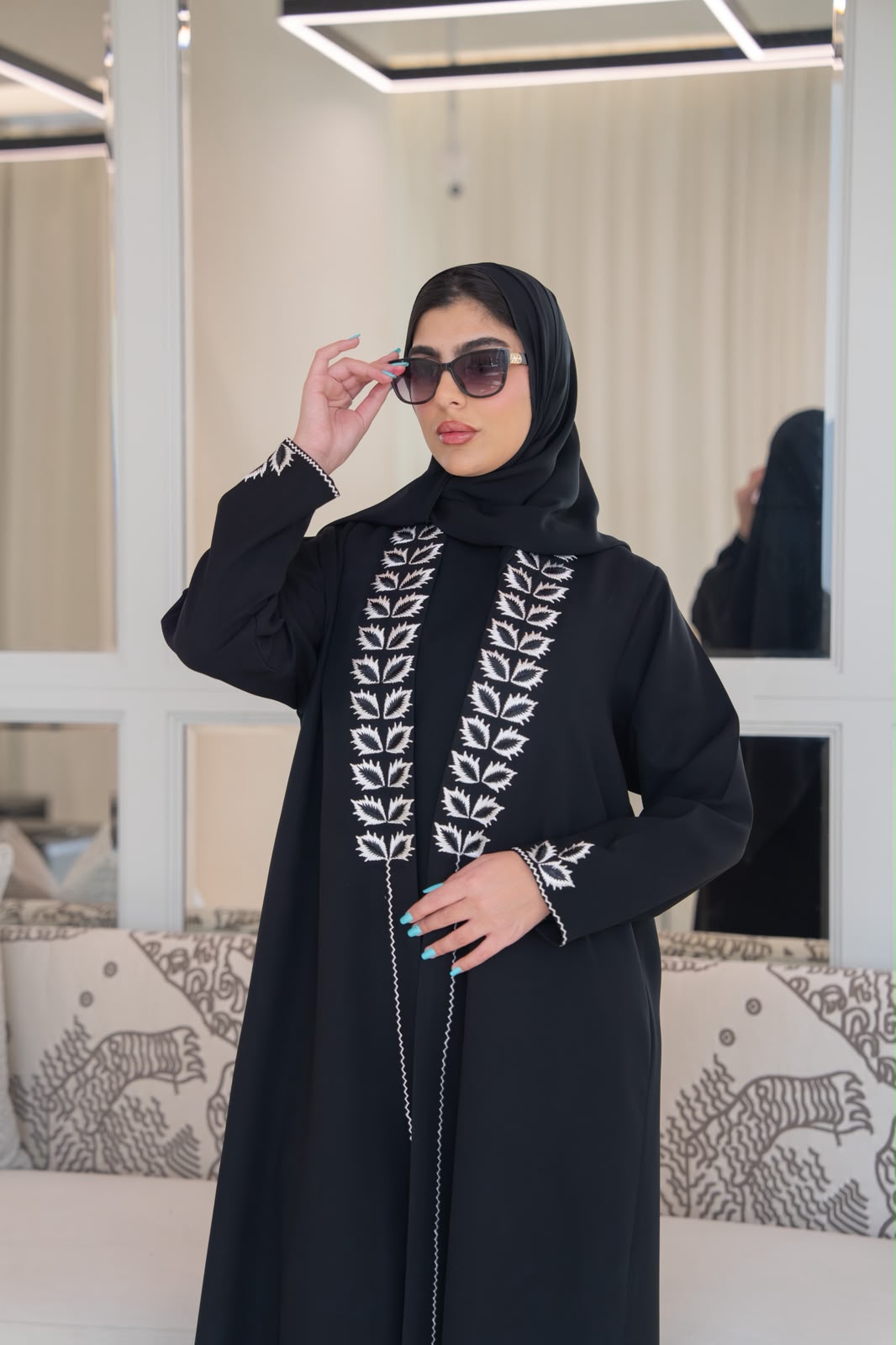 Black crepe abaya with embroidery.C:1114