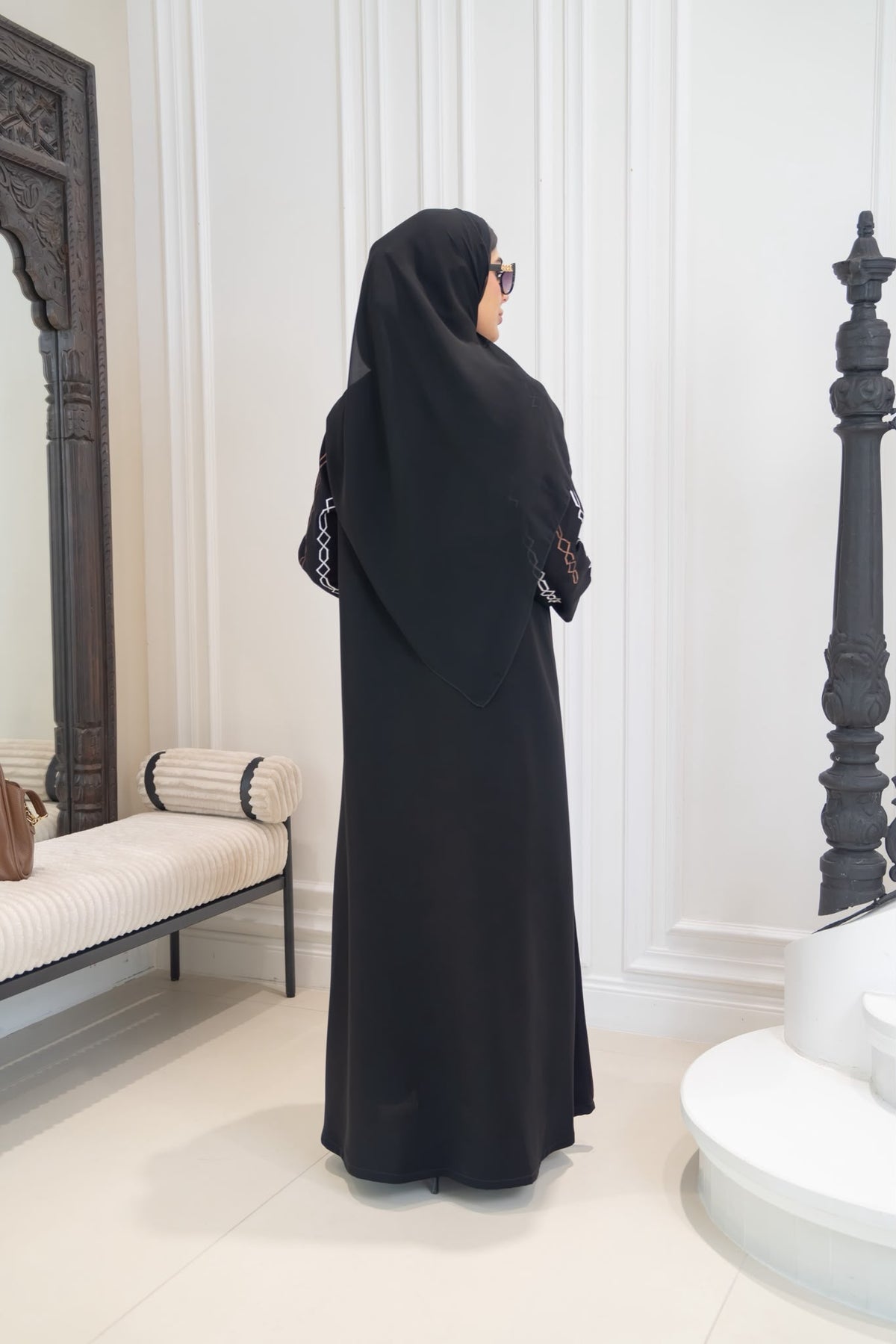 Black crepe abaya with embroidery.C:1113