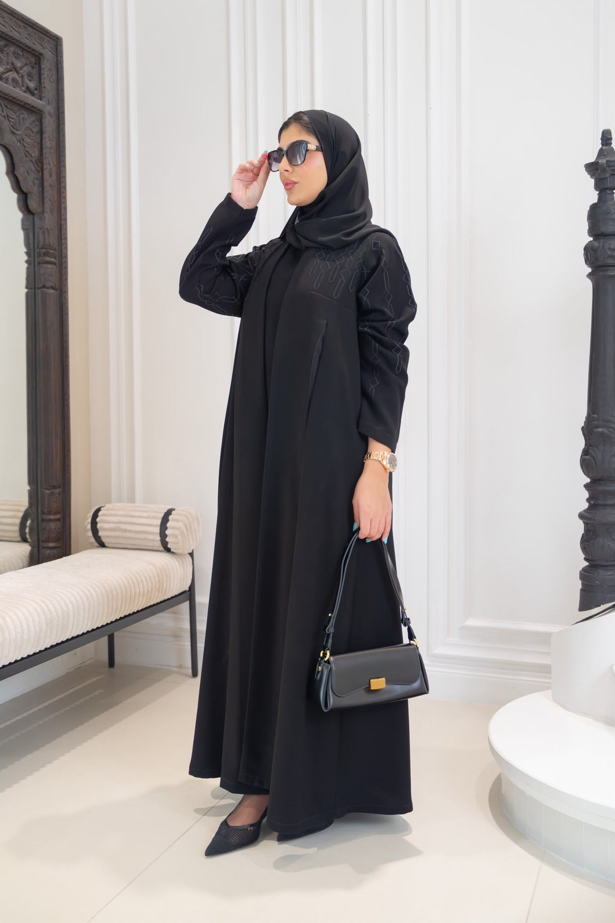 Black crepe abaya with embroidery.C:1113