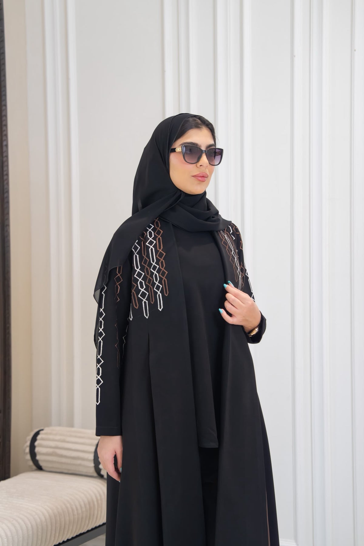 Black crepe abaya with embroidery.C:1113