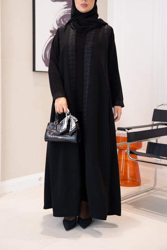 Black crepe abaya with embroidery. C:1108