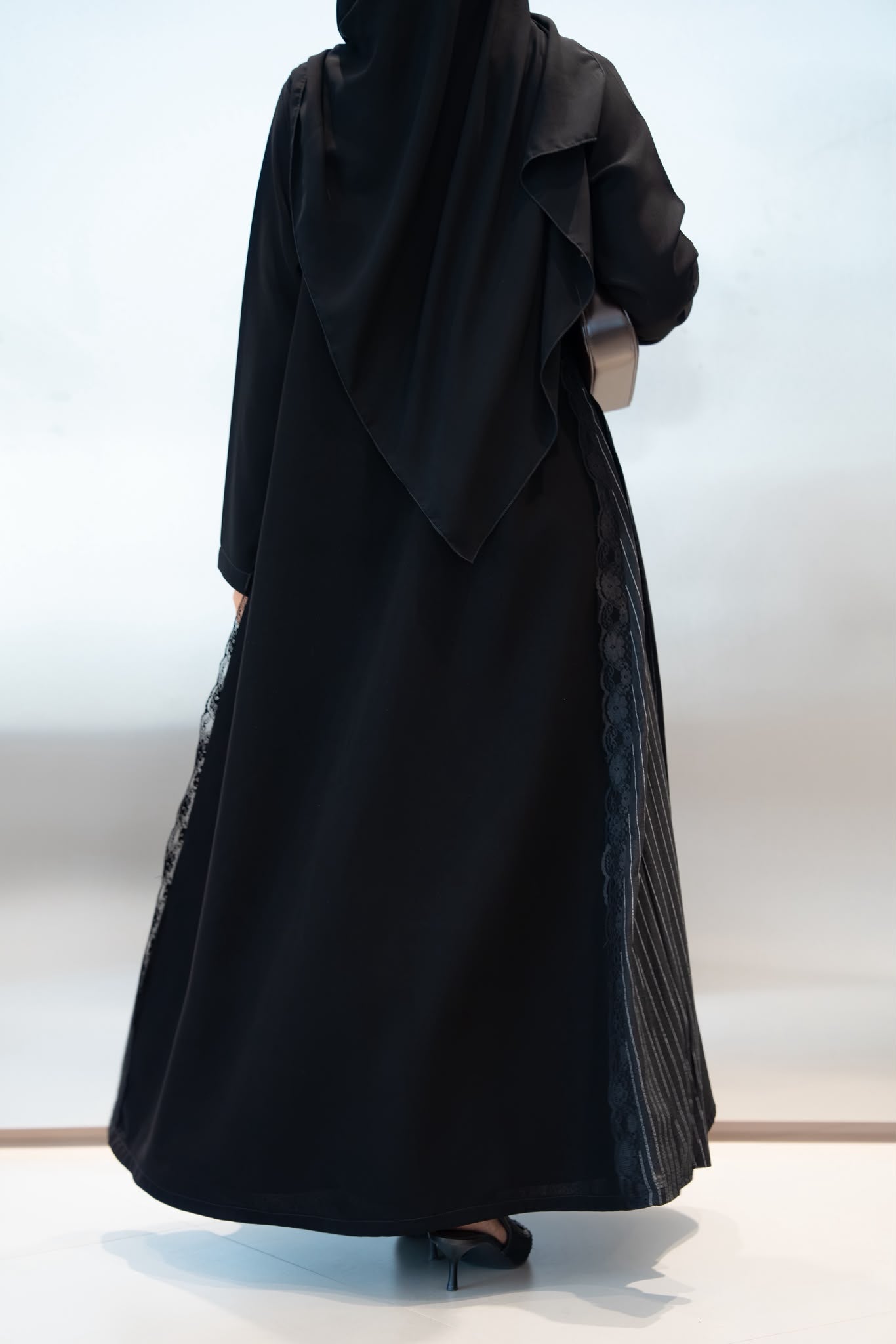 Black crepe abaya with lace. C:1104