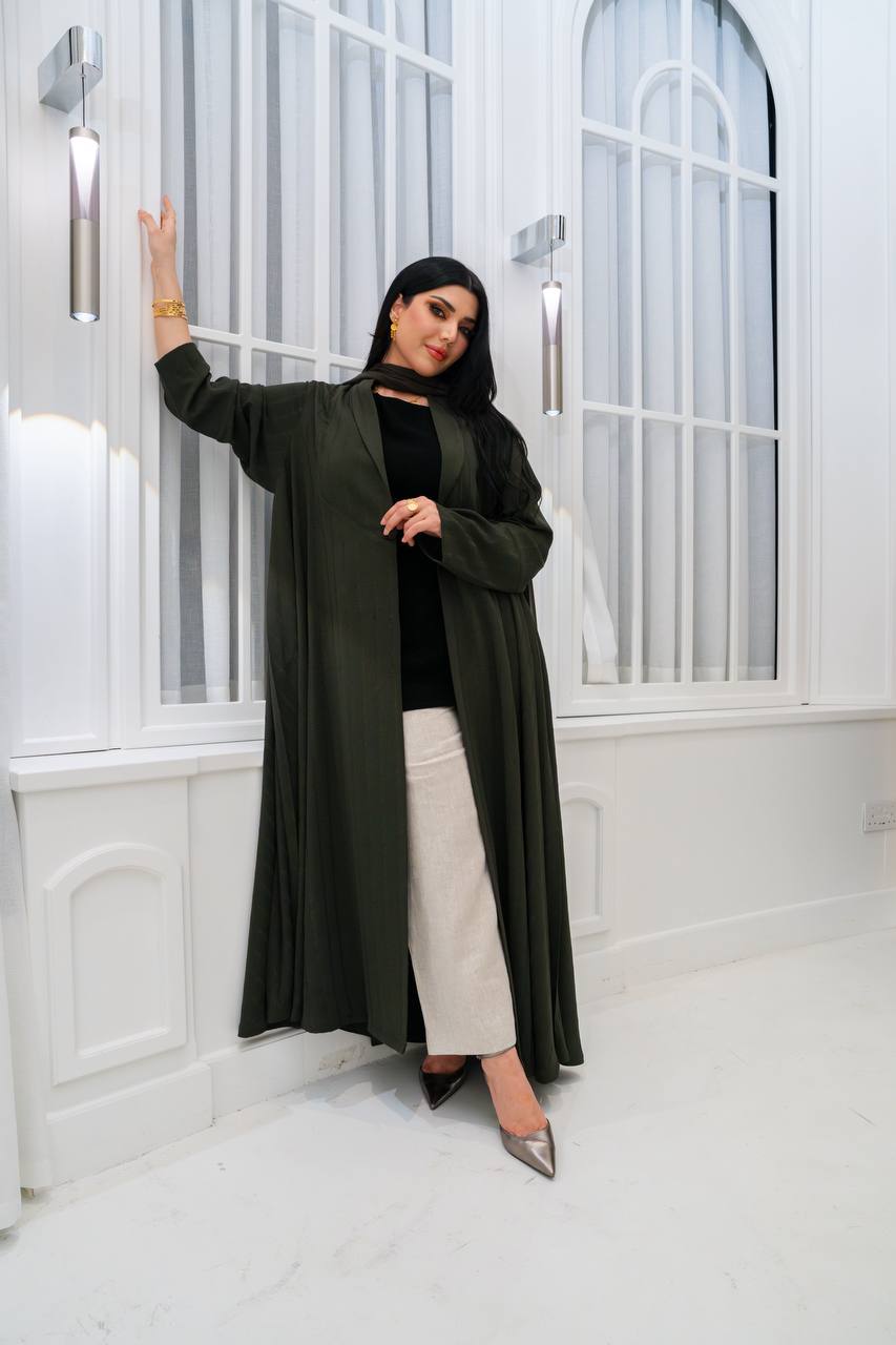 Olive green crepe blazer abaya.C;1067