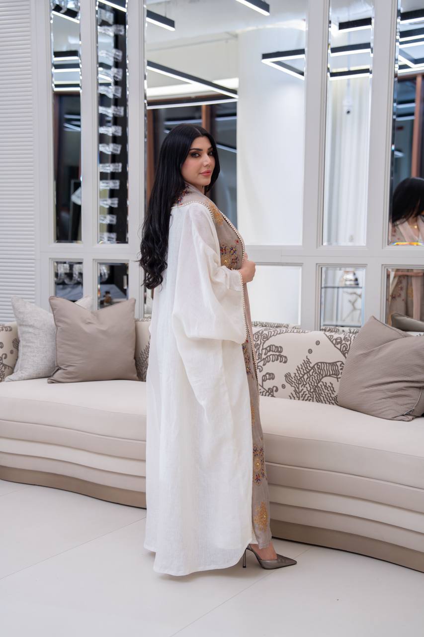 عباية بشت لينن مع شك و تطريز 