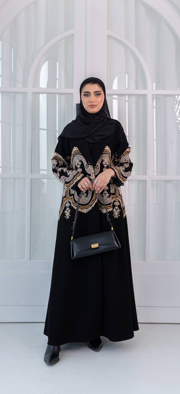 Black crepe fabric abaya with embroidery. C:1079