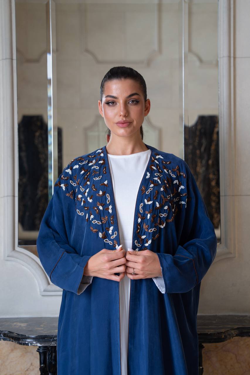 Cobra crepe silk bisht with hand-beading. C:1087
