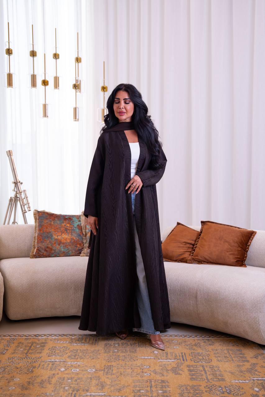 Brown Jacquard Abaya. C:1095