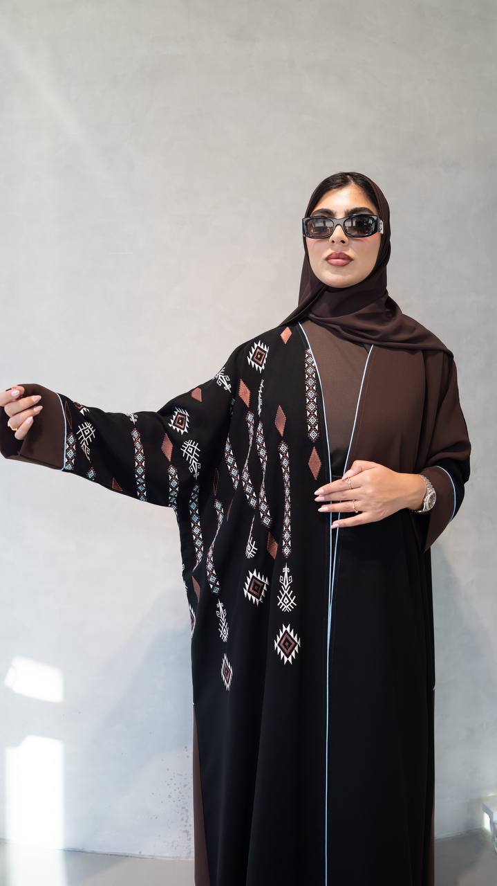 Black crepe abaya with embroidery. C:1103