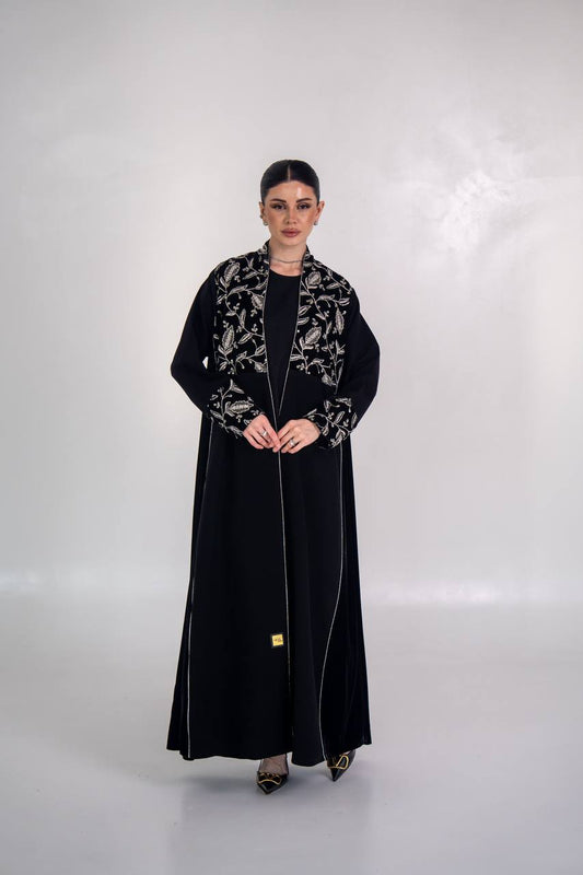 crepe abaya with embroidered velvet
