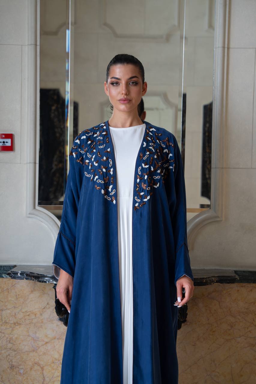 Cobra crepe silk bisht with hand-beading. C:1087
