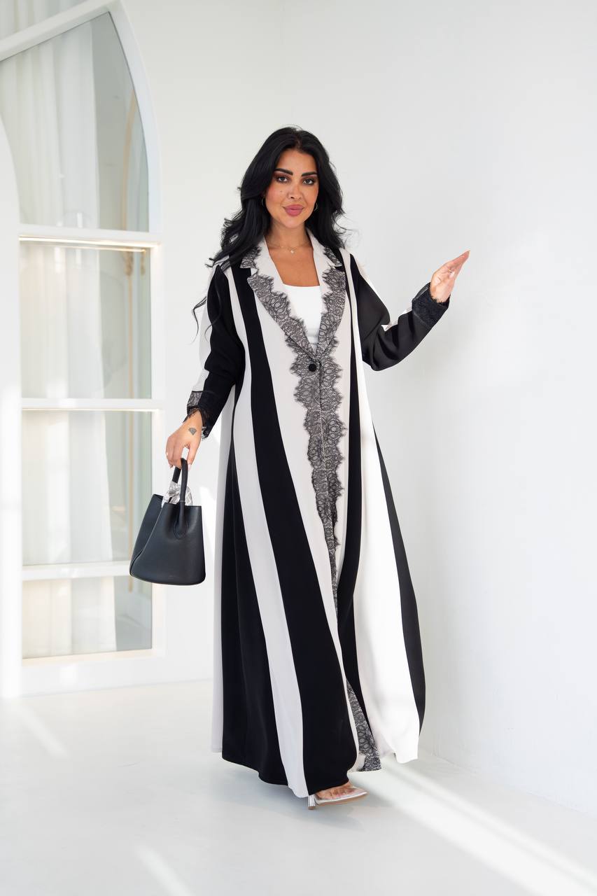 Crepe blazer abaya with lace. C:1091
