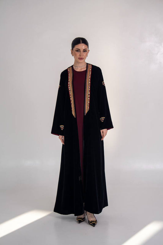 Black velvet abaya with hand embroidery
