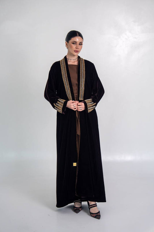 Black velvet abaya with hand embroidery