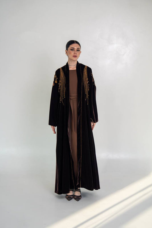 Black velvet abaya with hand embroidery