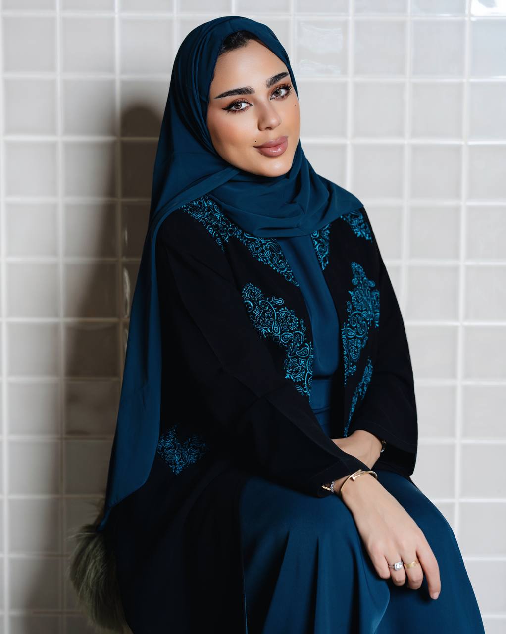 Black crepe abaya with embroidery