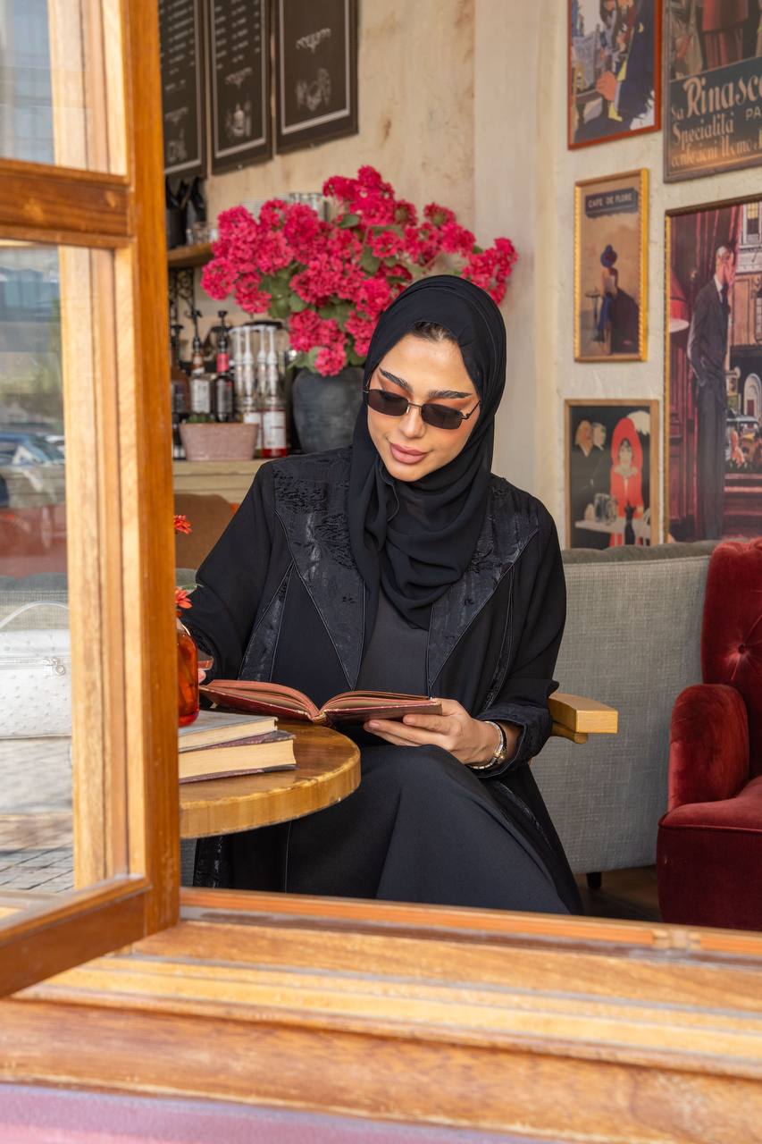 Crepe blazer abaya with jacquard.C;1063