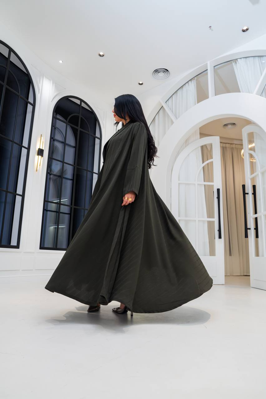 Olive green crepe blazer abaya.C;1067