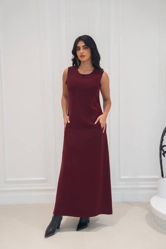 burgundy crepe dress.C;1071