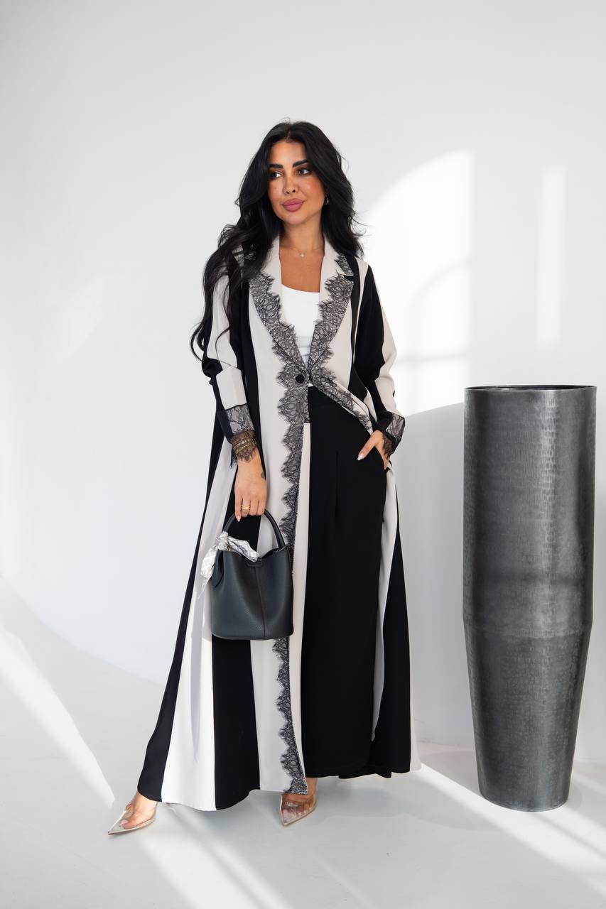 Crepe blazer abaya with lace. C:1091