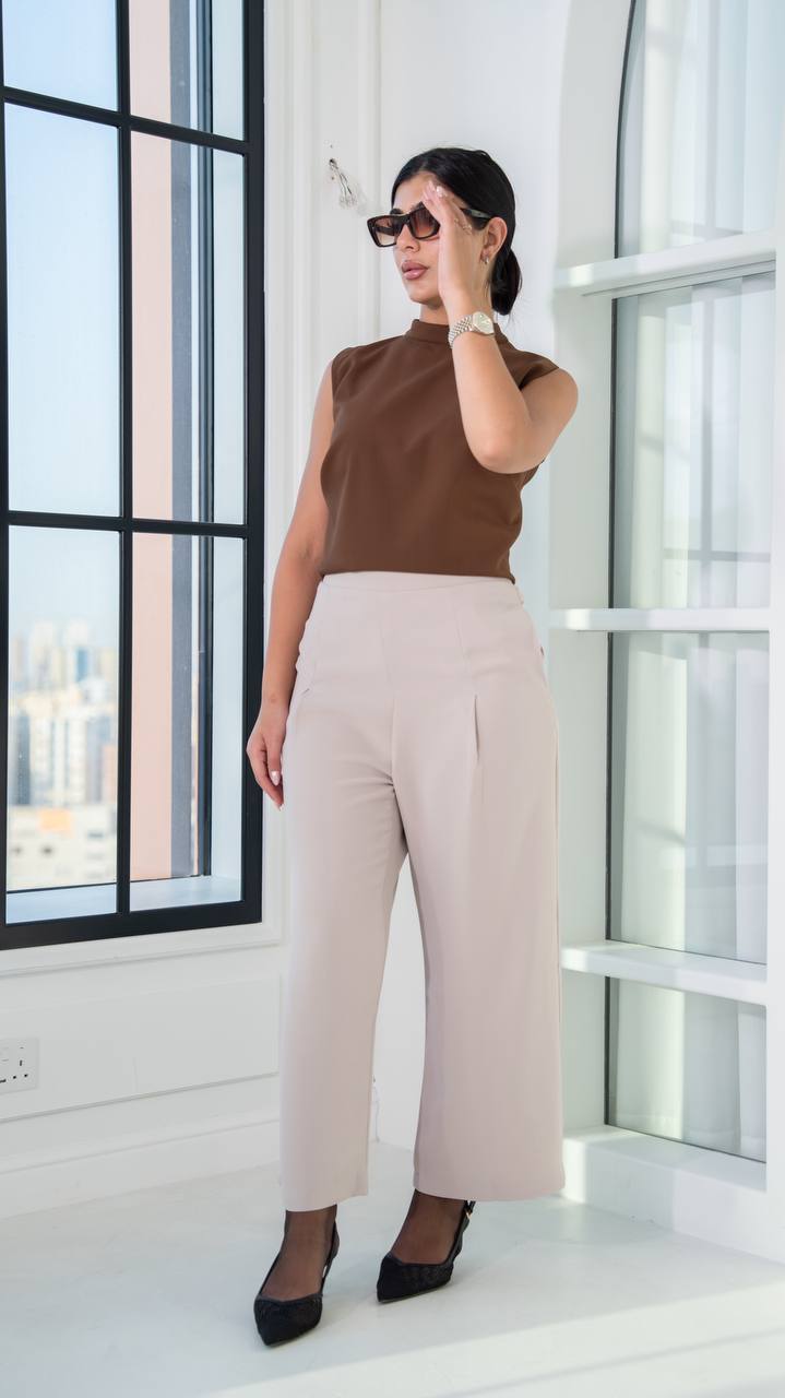 Linen blouse and crepe pants set.C:1101