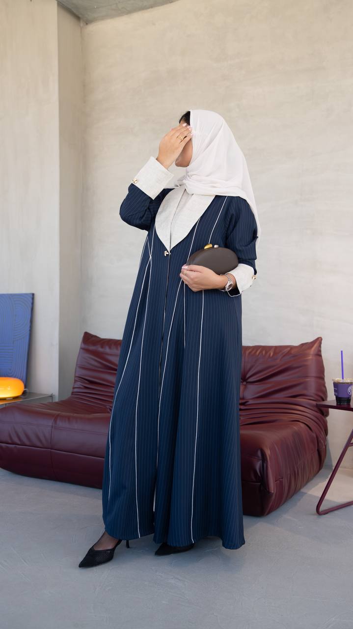 Linen abaya in navy blue . C:1097