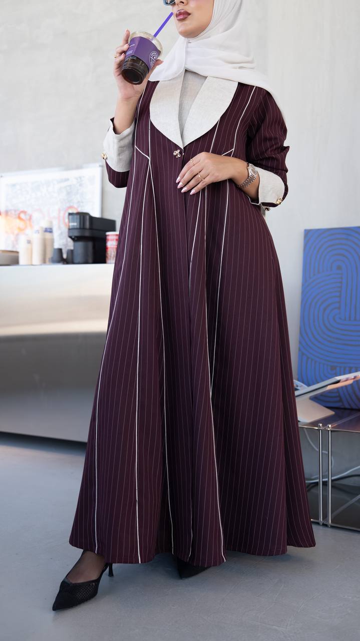 Linen abaya, burgundy color. C:1097