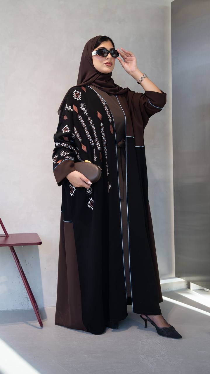Black crepe abaya with embroidery. C:1103