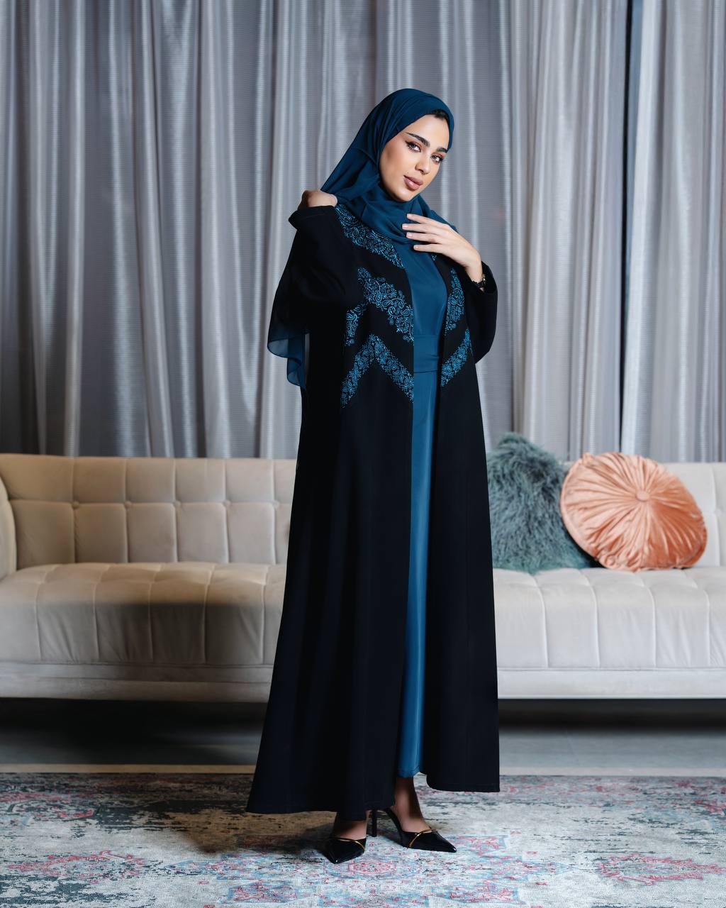 Black crepe abaya with embroidery