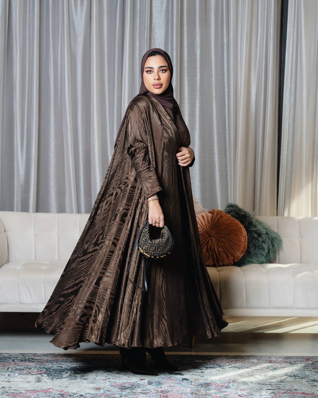 crepe silk abaya in brown