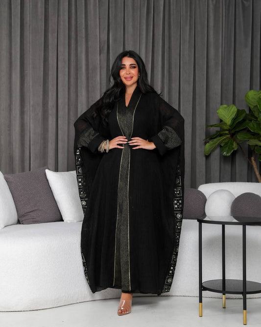 Black bisht with embroidery