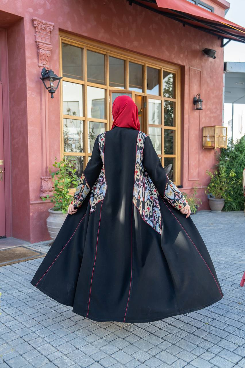 Black crepe abaya with embroidery.C;1062