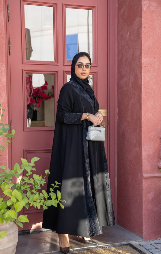 Crepe blazer abaya with jacquard.C;1063