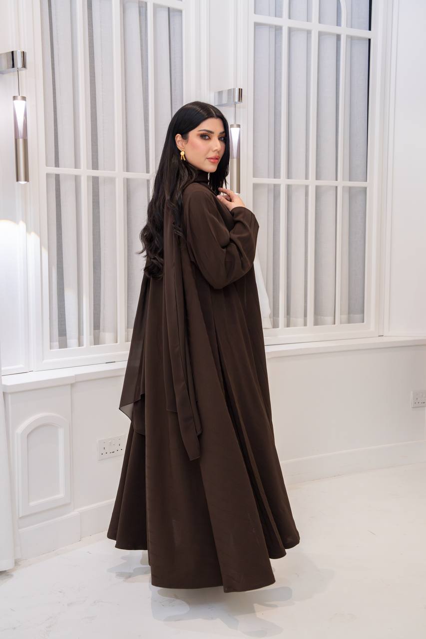 Brown crepe blazer abaya.C;1065