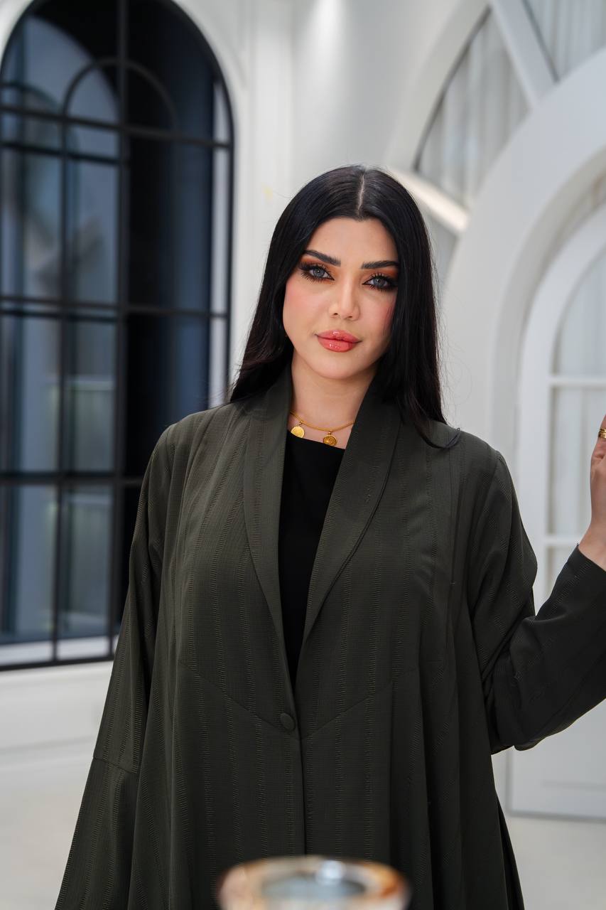 Olive green crepe blazer abaya.C;1067