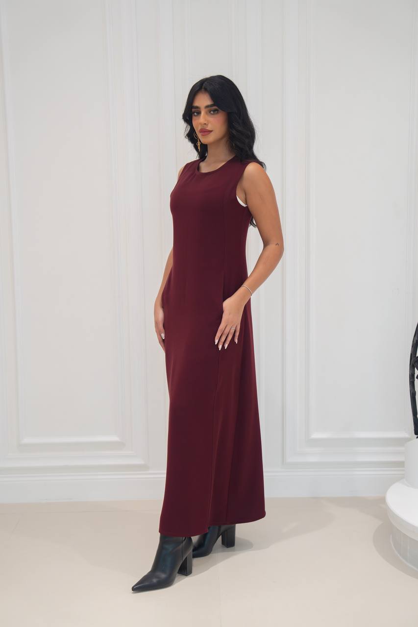 burgundy crepe dress.C;1071