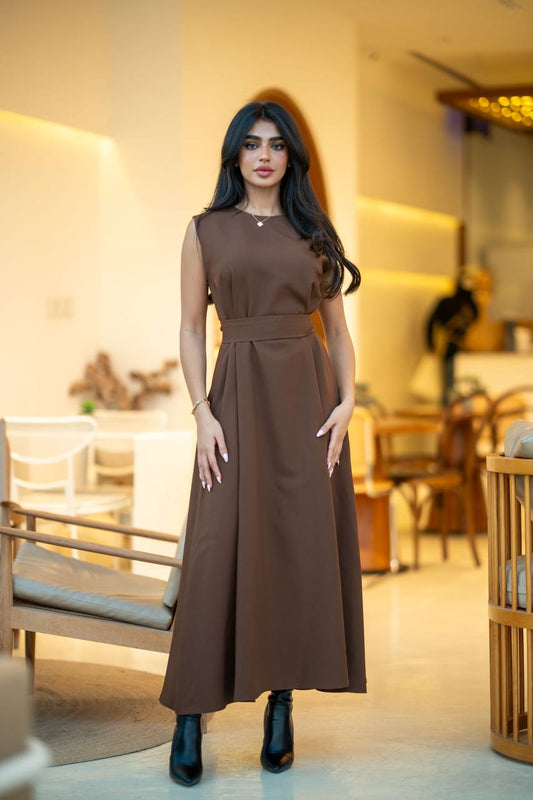 Crepe Dress in Brown.C;1072