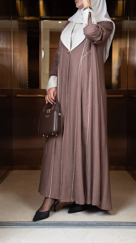 Linen abaya in brown striped color.C:1097