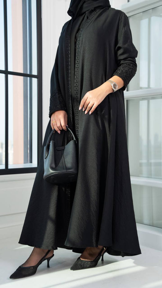 Black crepe abaya with embroidery. C:1099