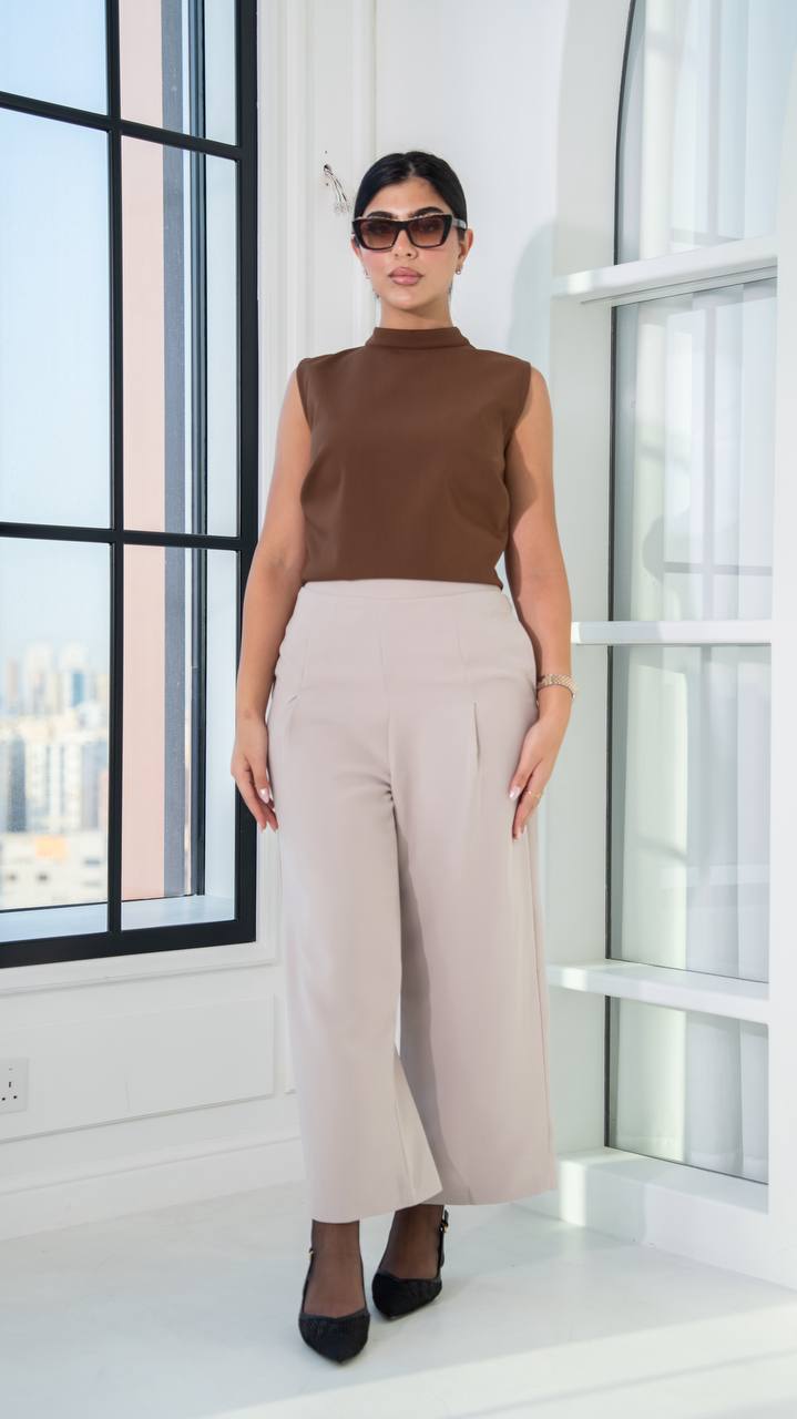 Linen blouse and crepe pants set.C:1101