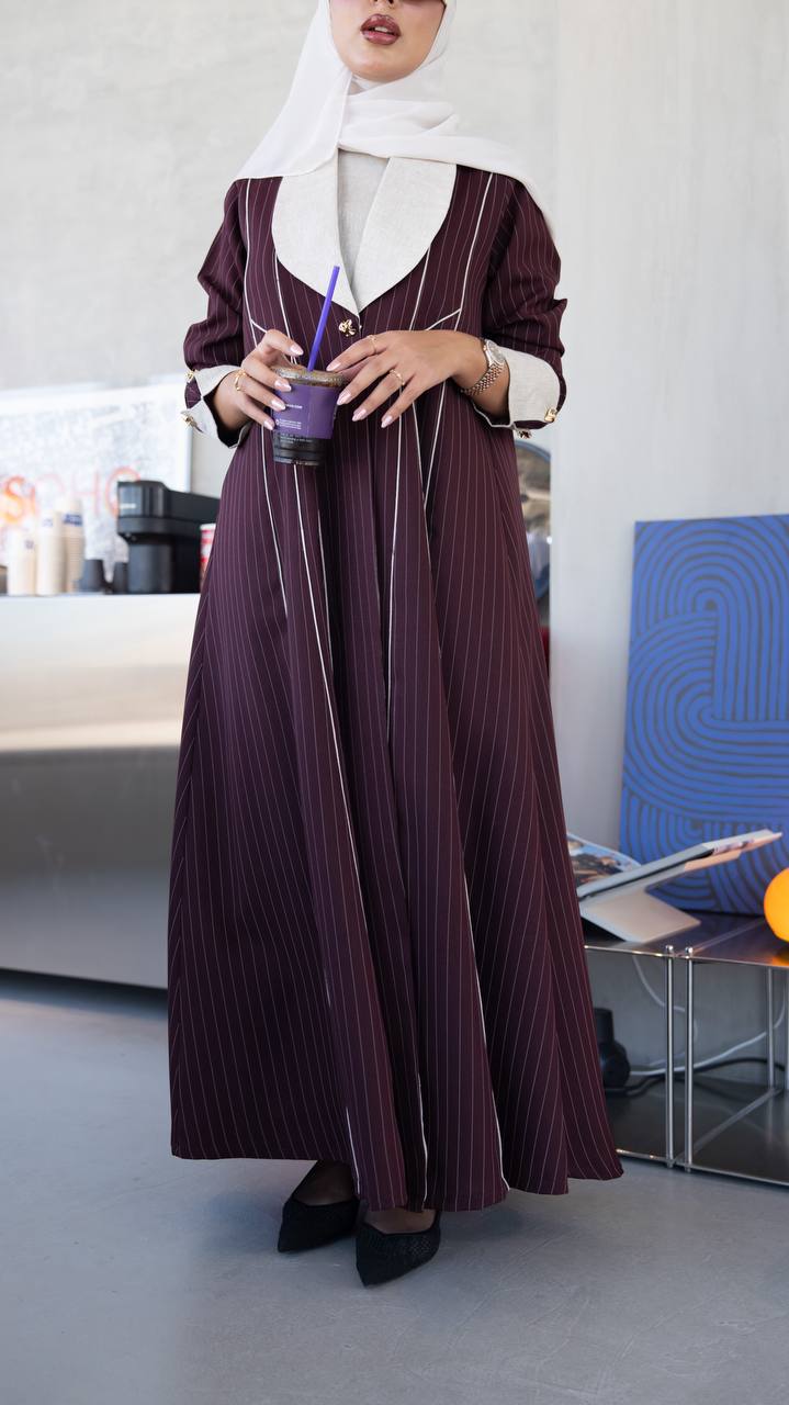 Linen abaya, burgundy color. C:1097