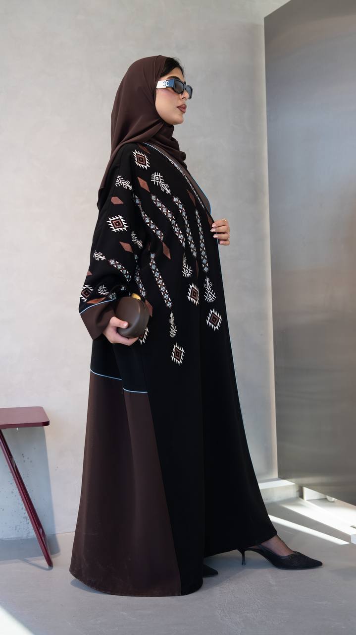 Black crepe abaya with embroidery. C:1103