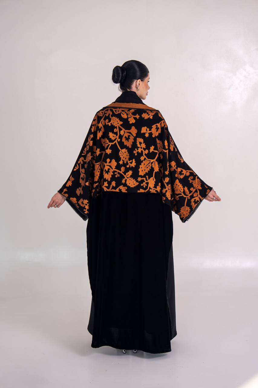 Velvet bisht abaya with embroidered crepe