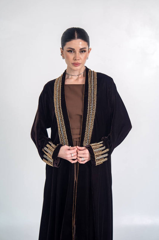 Black velvet abaya with hand embroidery