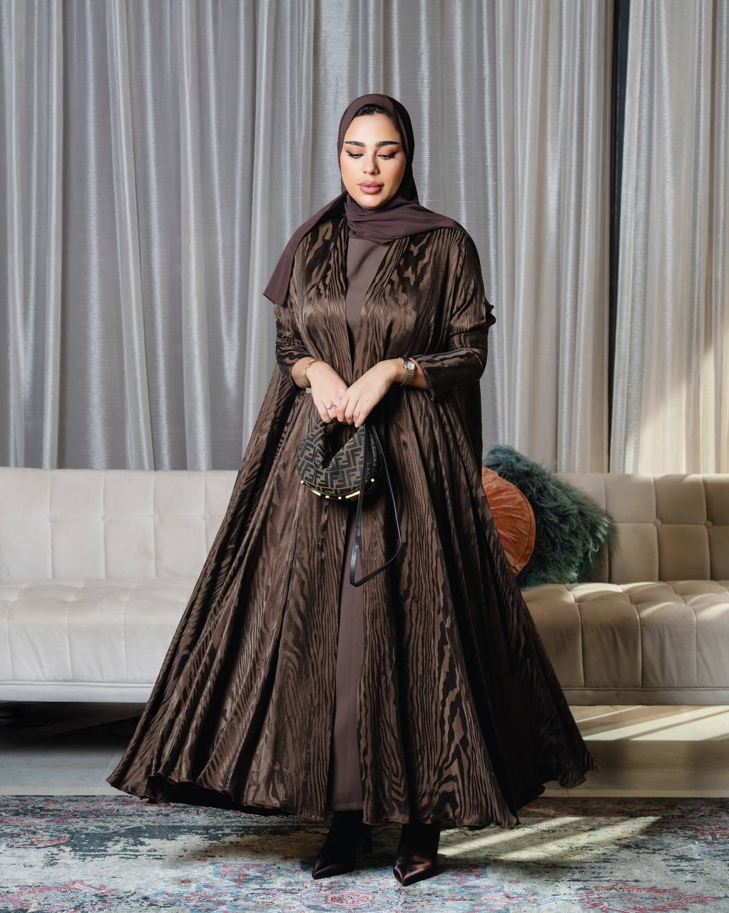 crepe silk abaya in brown