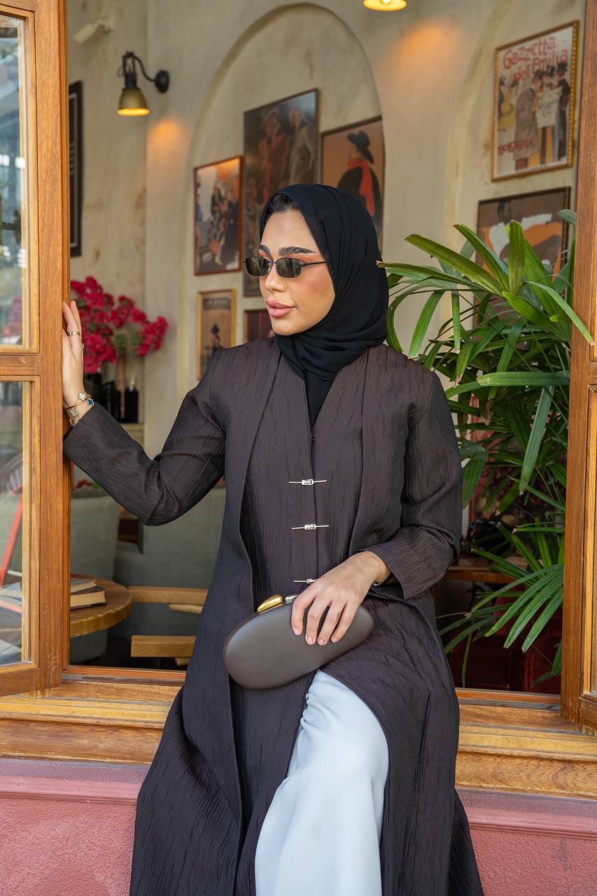 crepe abaya in brown.C;1057