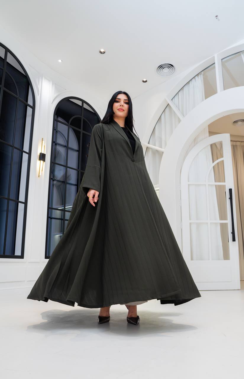 Olive green crepe blazer abaya.C;1067