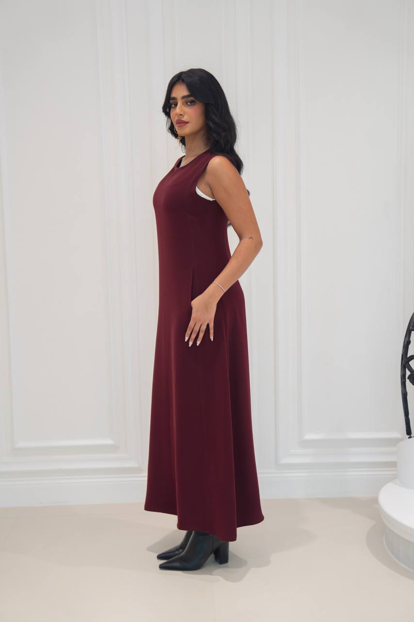 burgundy crepe dress.C;1071