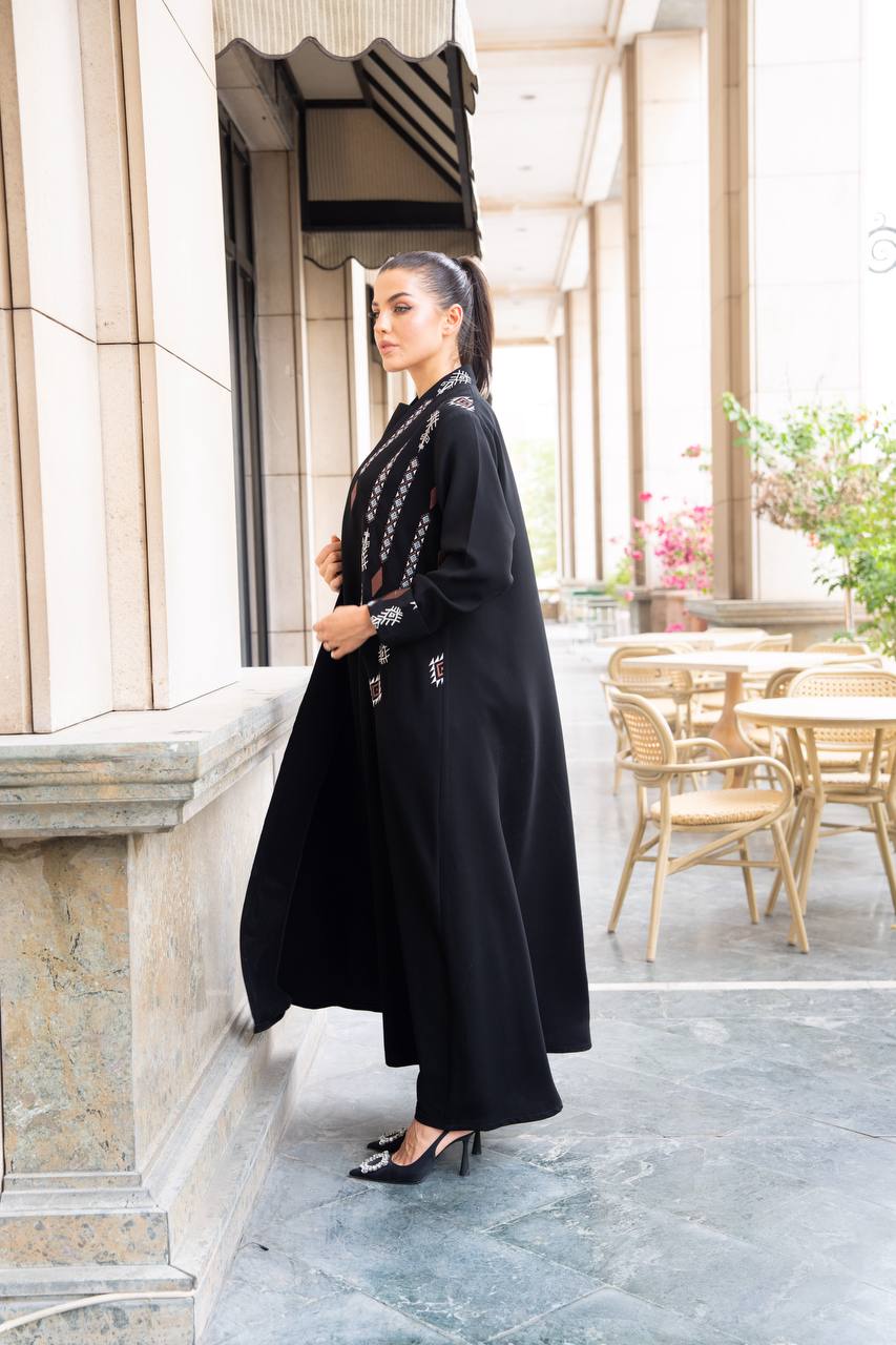 Black crepe abaya with embroidery. C:1090