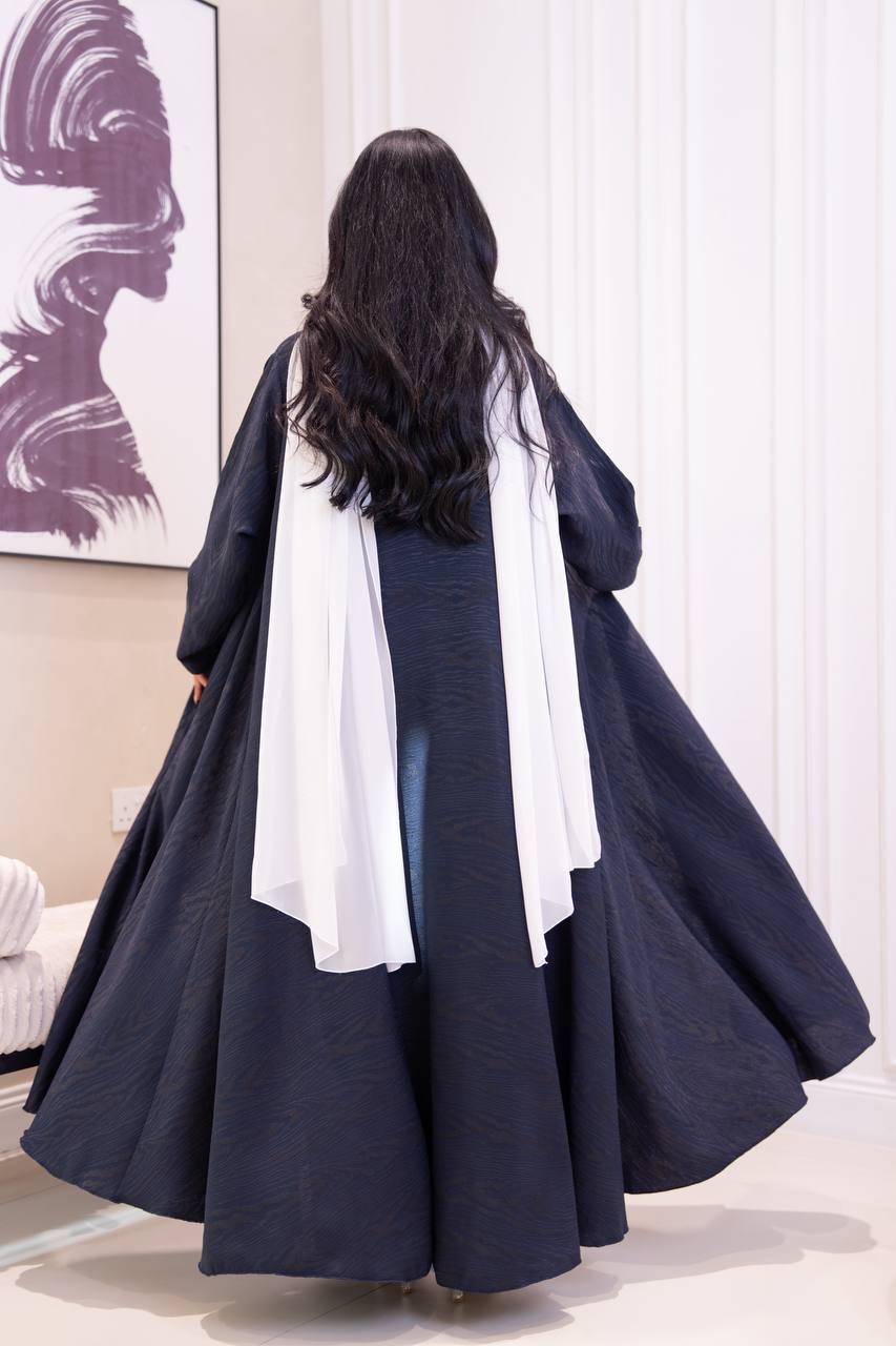 Navy Blue Jacquard Abaya . C:1095
